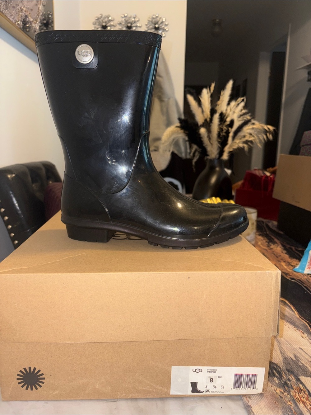 UGG Glossy Black Mid-Calf Rain Boots